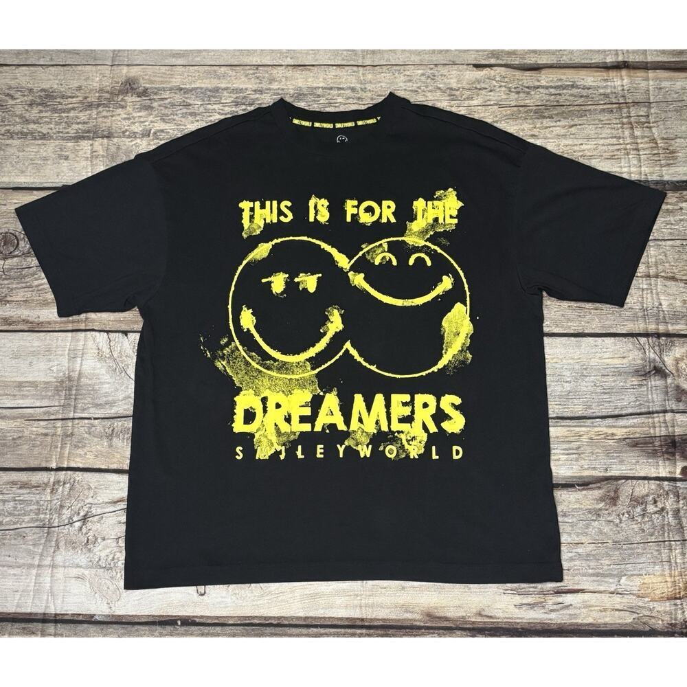 Smiley World Dreamers Tee Shirt Black Yellow Mens Oversized Size Small